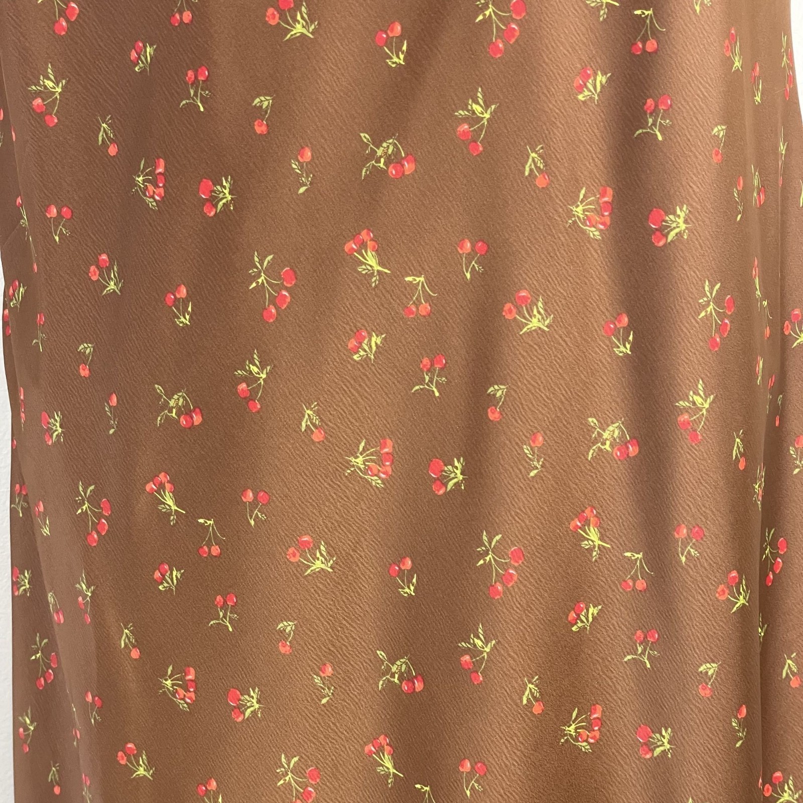 Wild Fable Silky Satin Slip Dress Large Brown Ditsy Cherries Tie Back Strap