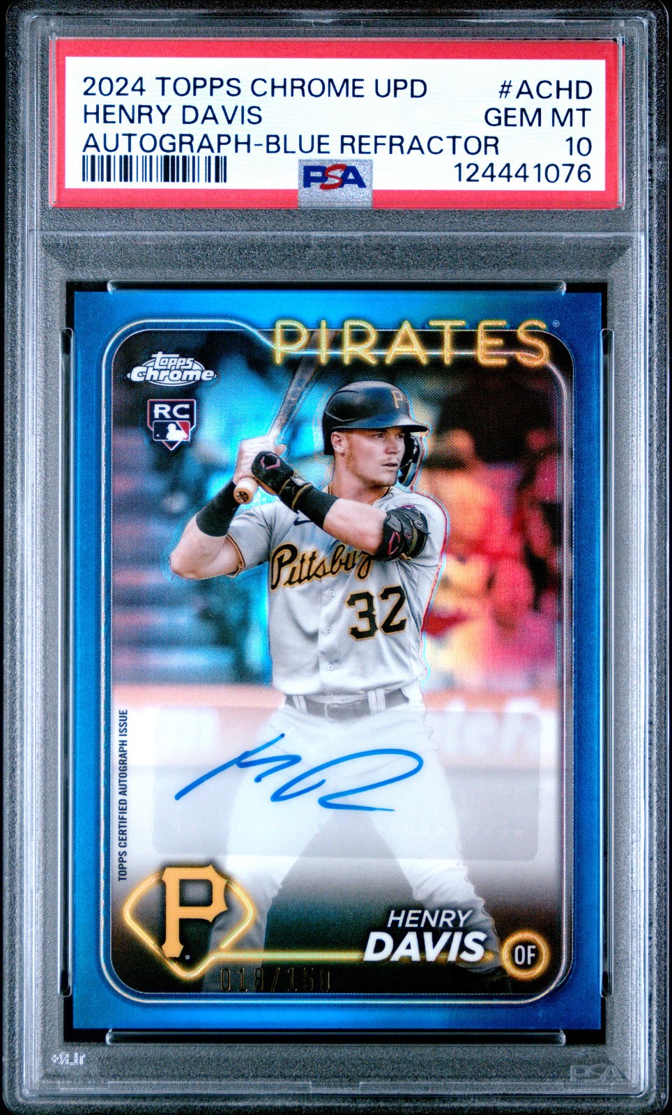 2024 Topps Chrome Update Series HENRY DAVIS Blue Refractor /150 Auto (RC) PSA 10