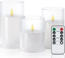 Homemory Flameless Candles Set of 3, White Acrylic LED D3.15H456, 