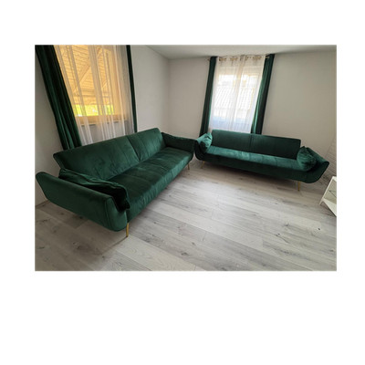 DIVANI 2-tlg. Sofa-Set grün, Metallgestell gold, Kissen, 220x88x85cm