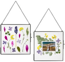 Glass Frame for Pressed Flowers, Leaf and Artwork - Hanging Square Metal Pict...