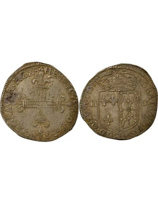 France Navarre, Henri IV - 1/4 Ecu Argent - 1595 Saint Palais - Photo 1/3