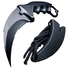 CSGO Tactical Karambit Neck Knife Survival Hunting Fixed Blade BLACK + Sheath