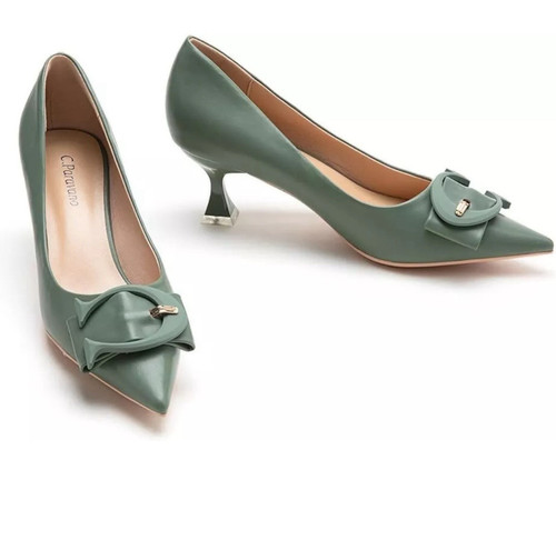 New C Paravano Women's Pumps Low Heel Kitten Initial C Green Size 10 Heels - Picture 1 of 11