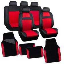 3D Air Mesh Leather Car Seat Cover Full Sets 4Pcs Waterproof Black and Red