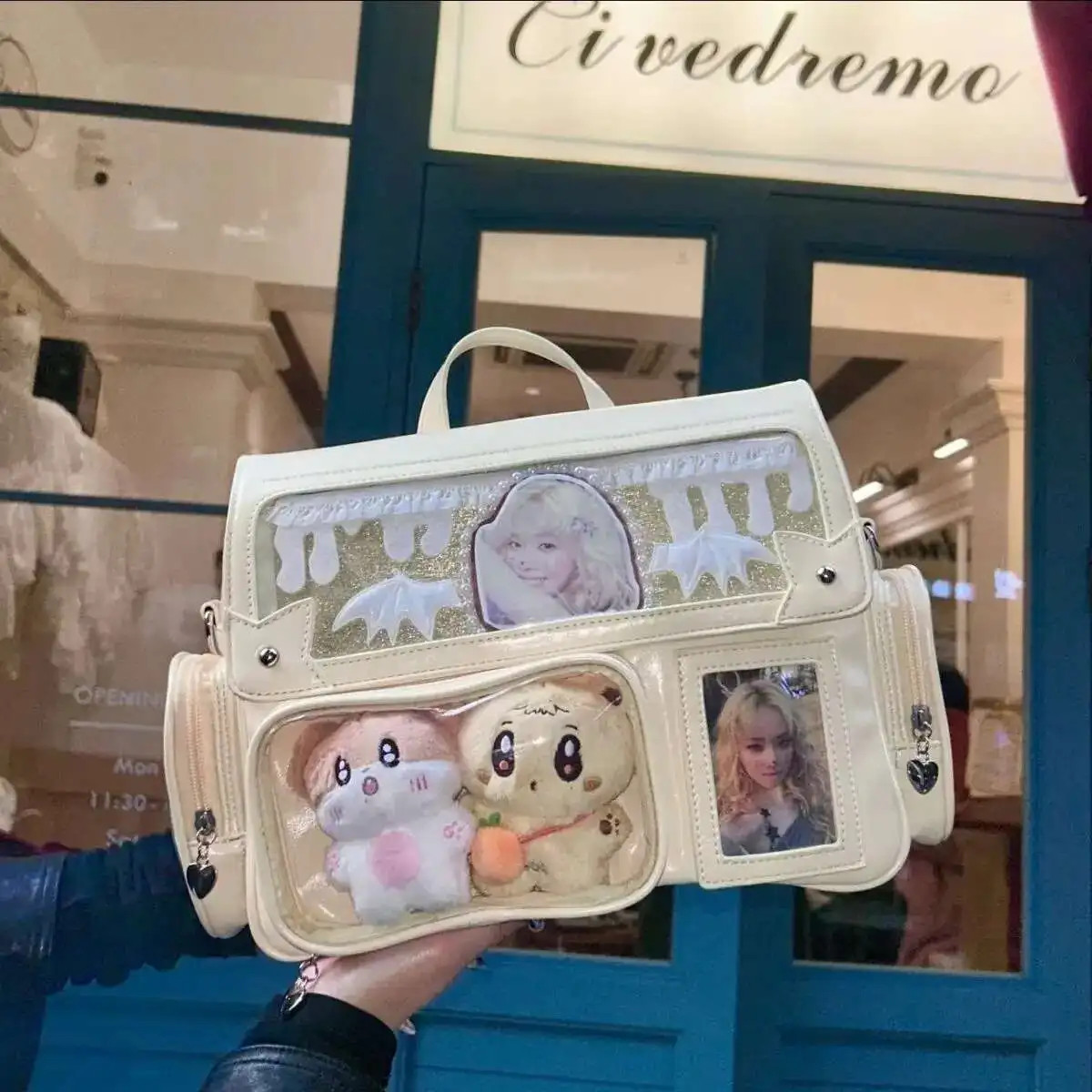 Y2K Harajuku Ita Bag, Transparent Large DIY Badge Display Japanese