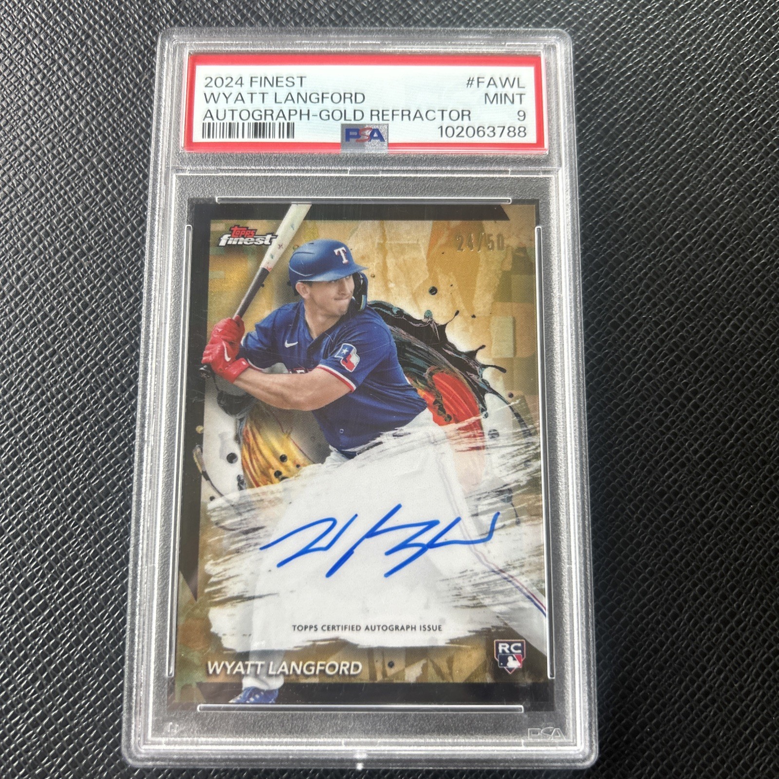 2024 Topps Finest Wyatt Langford Gold Refractor Auto /50
