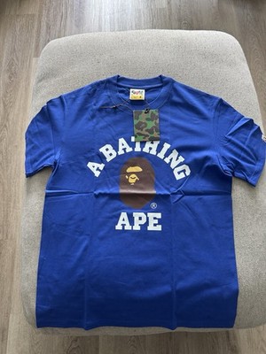 A Bathing Ape BAPE Men s Blue College Logo Graphic T-Shirt Short Sleeve