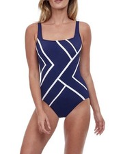 Gottex Mirage Full Coverage Square Neck One Piece Swimsuit In Navy SZ 8 NWT