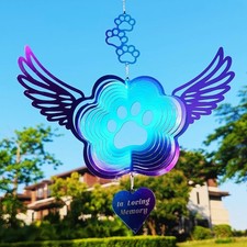 Pet Memorial Wind Spinners, Cat Memorial Gifts,Stainless Steel Angel Wings Pet P