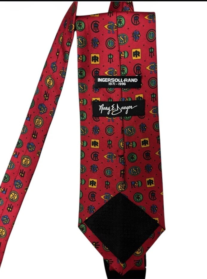 Corbata de cuello Ingersoll Rand 1871-1996 con logotipo de Mary E. Jaeger roja patrón vintage Foto 4 de 4