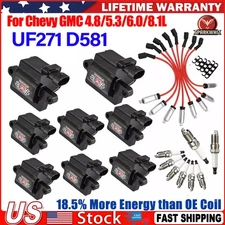 8Pack UF271 Ignition Coil + Spark Plug + Wires For Chevy GMC 4.8L 5.3L 6.0L 8.1L