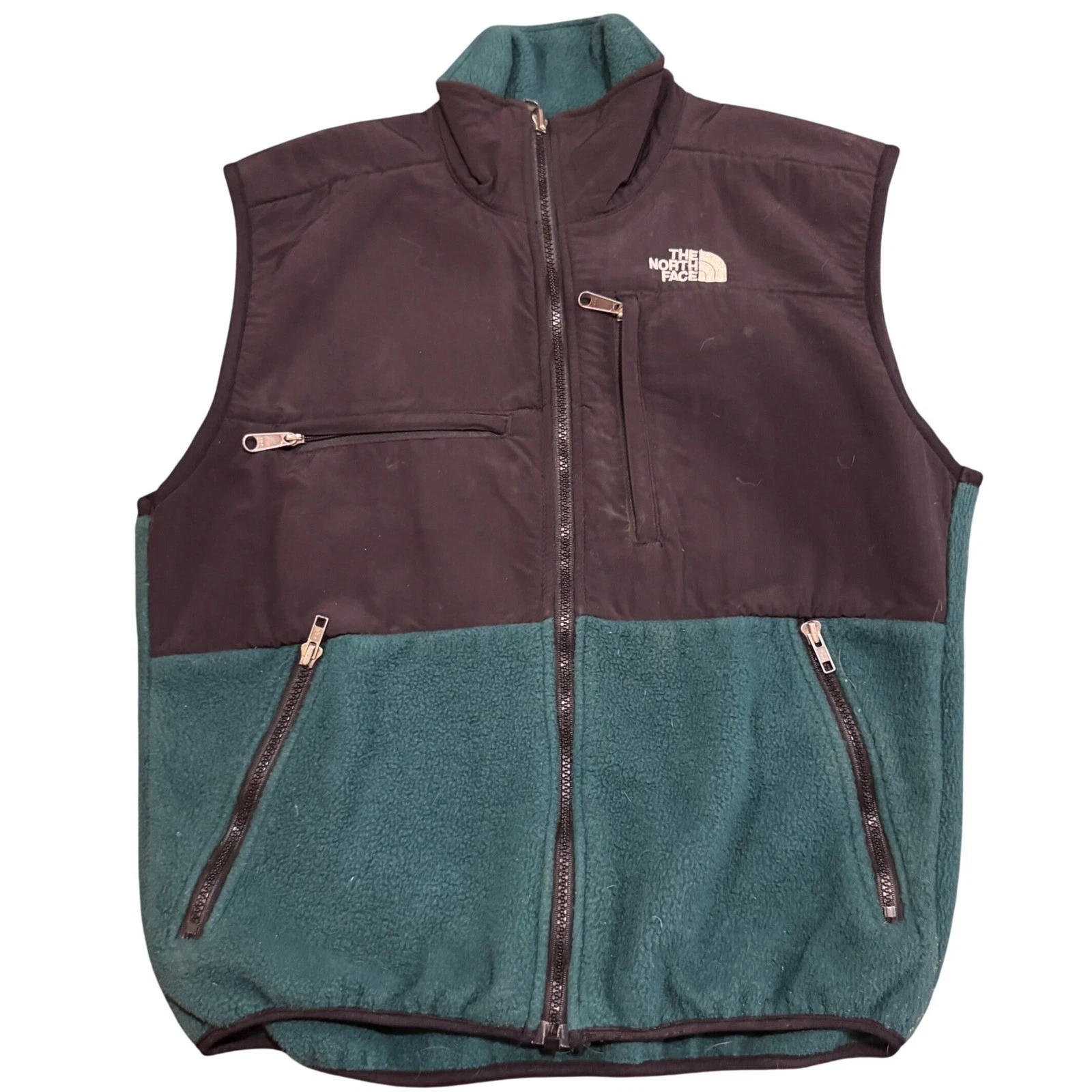Vintage North Face Denali Fleece Vest Green Black Zip up Gorpcore granola XS pet