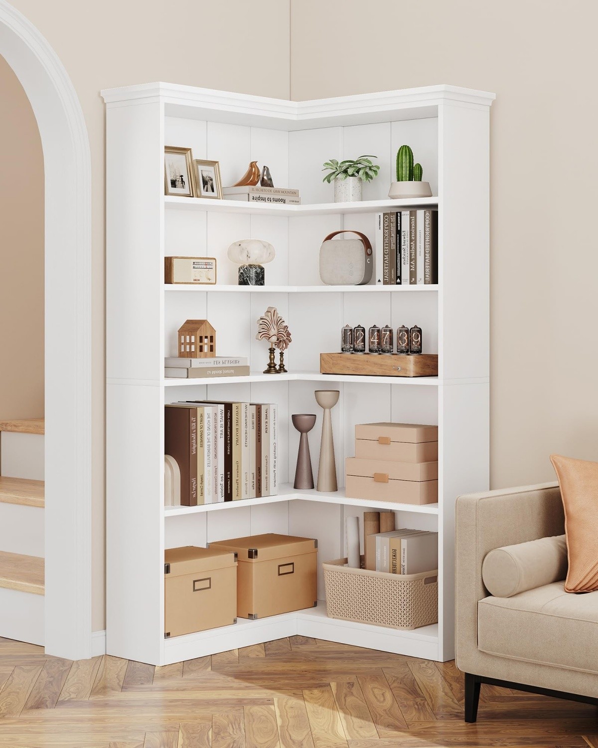 Large Corner Bookshelf 72.8" Corner Bookcase l Shape Bookshelf 5 Tier Bookcase