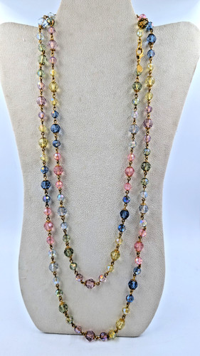 JOAN RIVERS Vintage Long Gold Tone with Multi Color Beads Necklace 58''