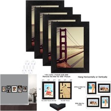 4x6 Picture Frame Set of 4 Black Wood Mat Horizontal/Vertical