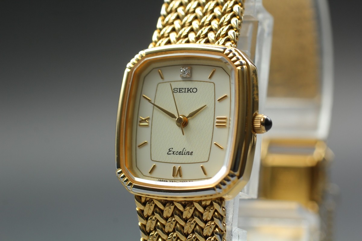 SEIKO Exceline 7321-6600 Gold 1P Diamond 20mm 1991 Qz Women's