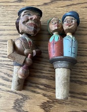 VTG ANRI HAND CARVED WOODEN WINE BOTTLE STOPPER MECHANICAL KISSING DRINKING WINO