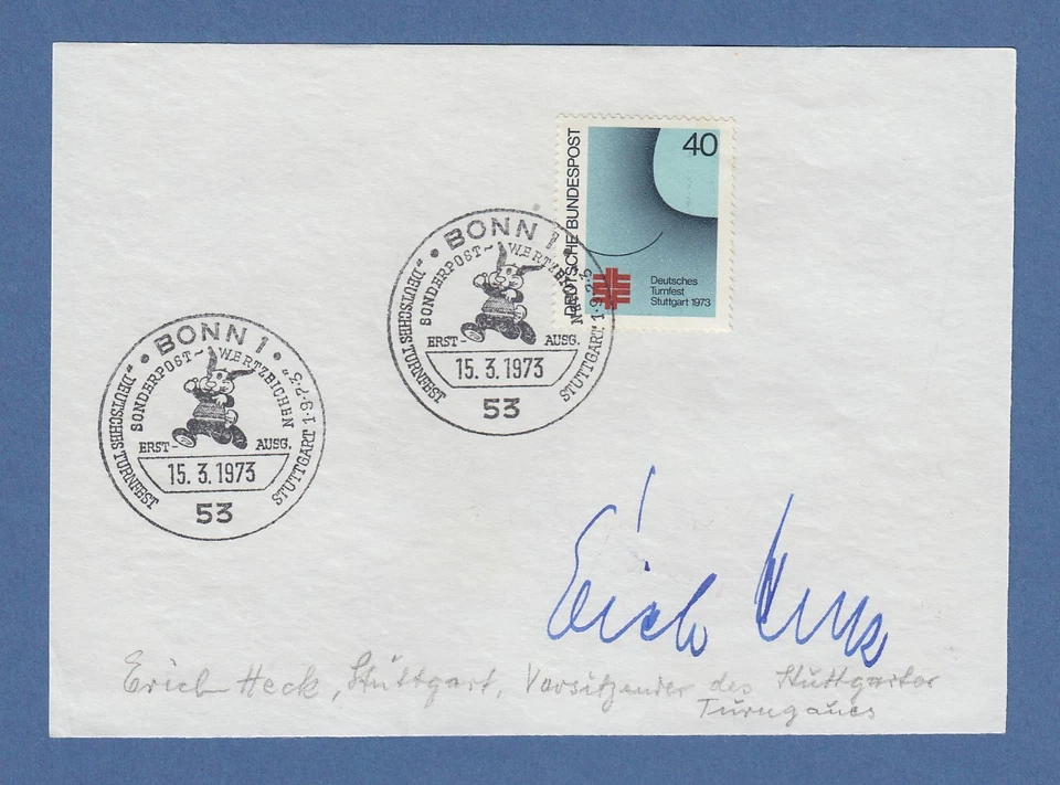 Erich Heck Voristzender des Stuttgarter Turngaus original-Autogramm 1973 - Bild 1 von 1