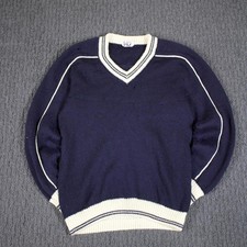 FILA vintage heavyweight cream navy knit sweater crewneck 38