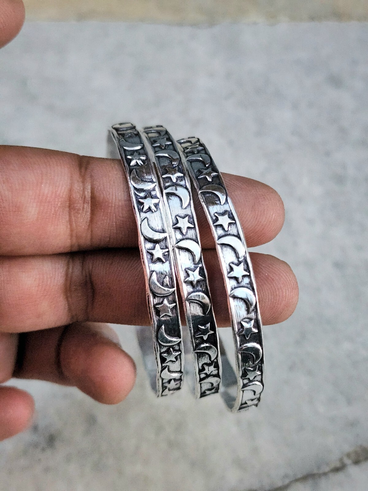 925 Stirling Handmade Silver Bangle Unique Design Set Of 3 Gift  For Women D118