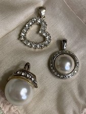 Rhinestone Silver Tone 3 Pendants Lot YU-54