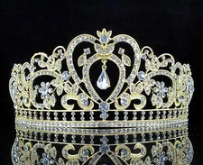 Heart White Crystal Rhinestone Hair Tiara Crown Bridal Gold Jewelry Prom T12108g