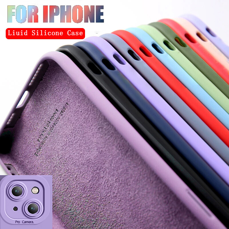 Liquid Silicone Case For iPhone 16 15 14 13 12 Pro Max 11 XR 8 Soft Rubber Cover