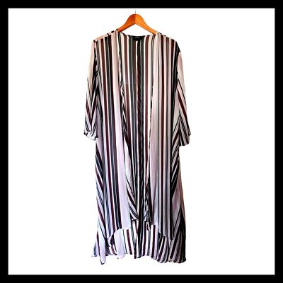 Torrid Chiffon High-Low Kimono Stripe 1X 2X Plus size Sheer