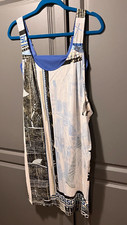 SAVE THE QUEEN Art Print Stretch Tank Dress M White/Blue/Black Attached Camisole