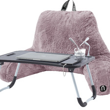 Faux Fur Reading Pillow with Laptop Lap Desk, Stylish Back Pillow for Sitting