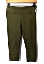 FABLETICS Women's Crop Stretch Leggings Sz Small Polyester Blend Dark Green EUC