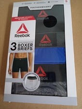 Reebok 3 Pack Small Featherweight Performance 6" Inseam Boxer Briefs Performance