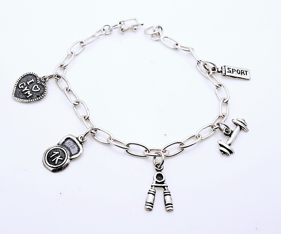 950 Sterling Silver Workout Inspired Charm Bracelet