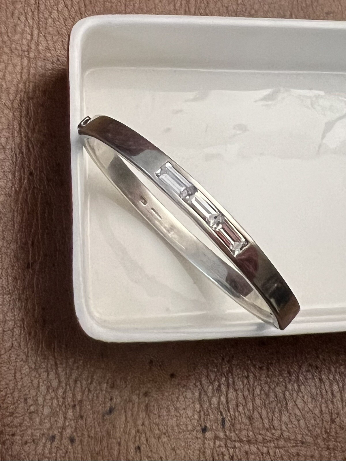 925 Solid Sterling silver Oval hinged Bangle Hall… - image 2