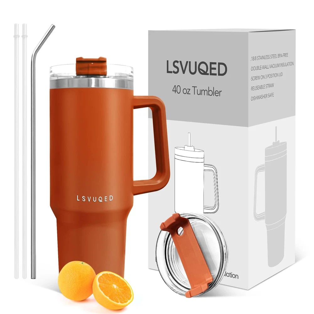 Tumbler Cups, 40 oz Tumbler with Handle and Straw Lid Reusable Stainless Stee...
