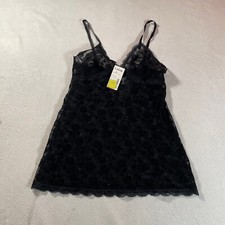 Vintage Nylon Lingerie Womens Medium Black Lace Cami Fashion Bug Camisole Sheer