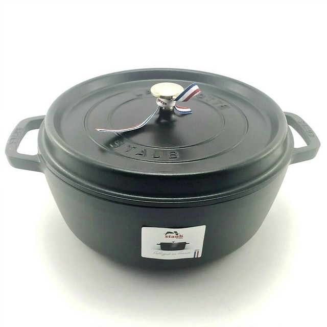 Staub Cast Iron 6qt Shallow Wide Round Cocotte Matte Black for sale online