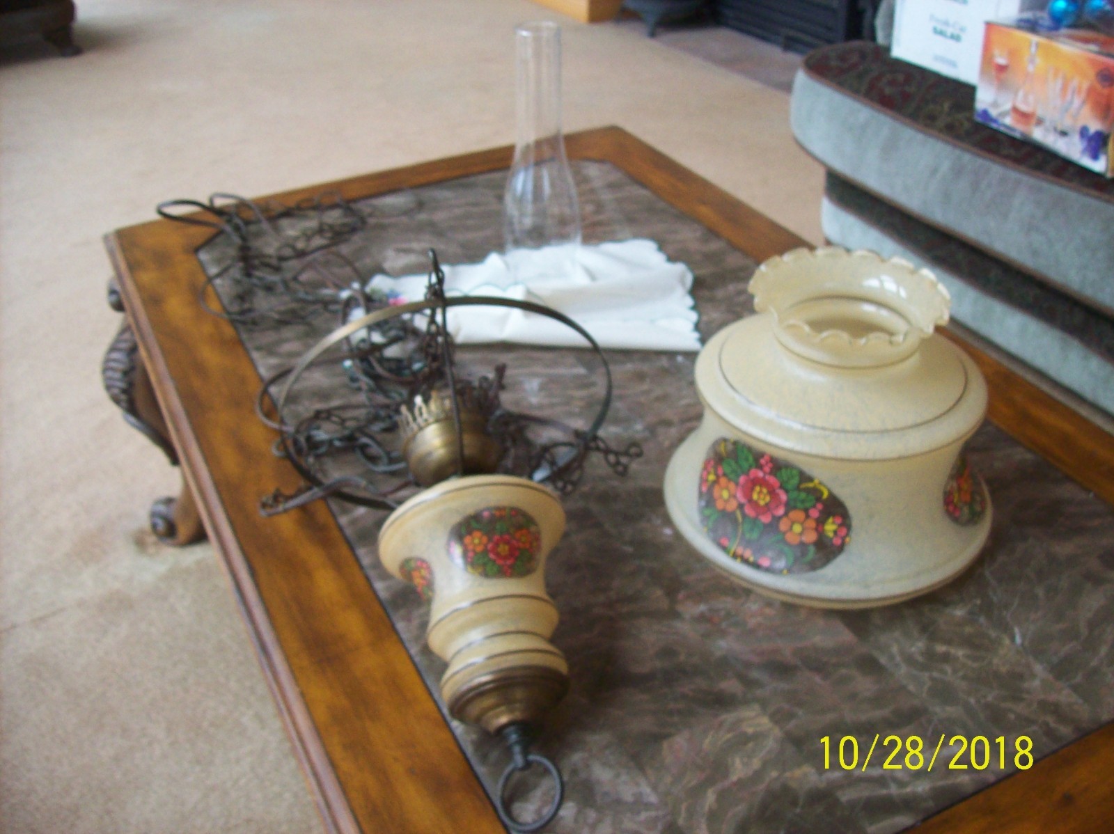 Hanging Swag Vintage GWTW Colonial Amber Brown Window Floral Ceiling Fixture