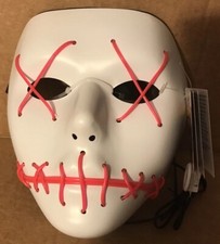 Halloween LED Glow Mask Light Up Pink Stitched One Size Adult Mask Costume Party