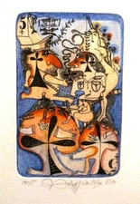 Yuri NOZDRIN Etching Playing Card Hand Colored Etching series 5 of Clubs