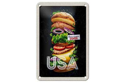 Blechschild Reise 12x18 cm Amerika USA Burger Tomaten Gemälde Schild