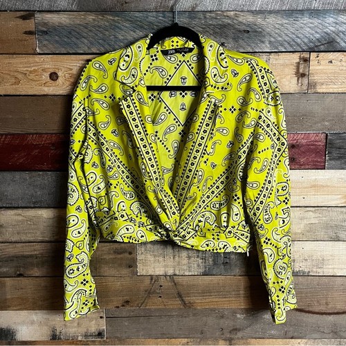 Zara Lime Green Paisley Print Twist Front Crop Top Size Small eBay