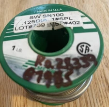 Solder 15 Oz Spool  100% Tin Sn Solder ..125” Dia.  (Lead Free solder)