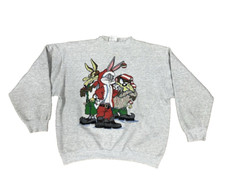 Looney Tunes Vtg  Hip Hop Christmas Bugs Taz Wile Coyote  Sweatshirt XL Gray