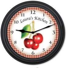 Cherry Kitchen PERSONALIZED Wall Clock -  Baker Country Primitive Decor - GIFT