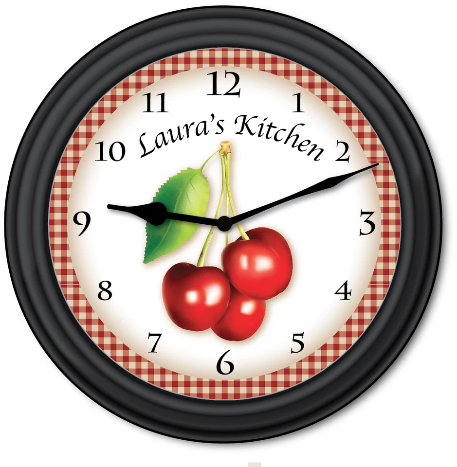 Cherry Kitchen PERSONALIZED Wall Clock - Baker Country Primitive Decor - GIFT