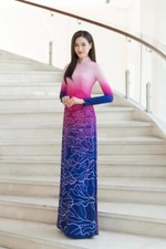 Ao Dai High Quality Silk, Beaded , Designer Flowers Long Dress With Pants. L