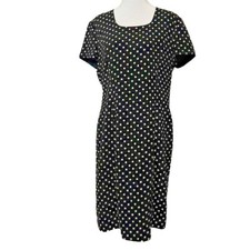 Worthington Black White Polkadot Dress Back Zip Scoop Neck Lined 8 Career Work