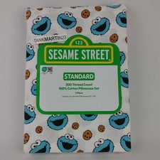 Sesame Street Cotton Standard Pillow Case Set Cookie Monster Blue White